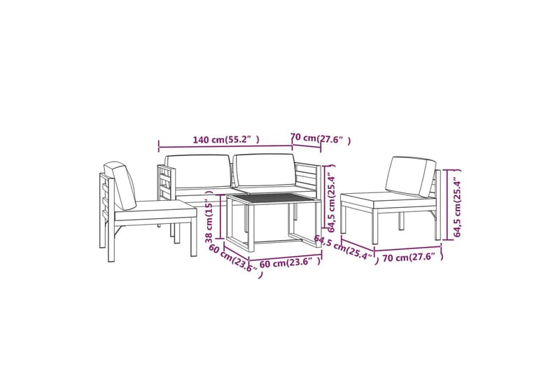 Loungegrupp Utomhus för trädgården 5 delar med dynor aluminium antra - Antracit - Trädgård & spabad - Utemiljö - Altan & terrass - Altanmöbler