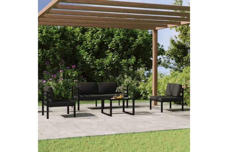 Loungegrupp Utomhus för trädgården 5 delar med dynor aluminium antra - Antracit - Trädgård & spabad - Utemiljö - Altan & terrass - Altanmöbler