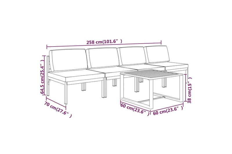 Loungegrupp Utomhus för trädgården 5delar med dynor aluminium antrac - Antracit - Trädgård & spabad - Utemiljö - Altan & terrass - Altanmöbler