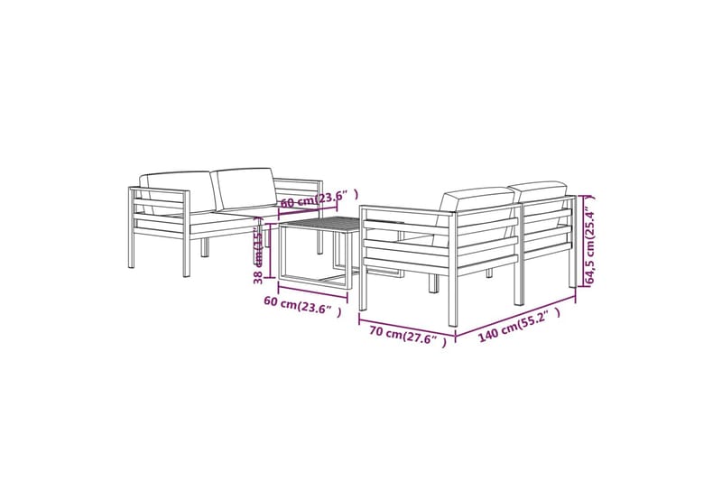 Loungegrupp för trädgården 5delar med dynor aluminium antrac - Antracit - Altanmöbler - Soffgrupp utomhus - Loungegrupp & Loungeset