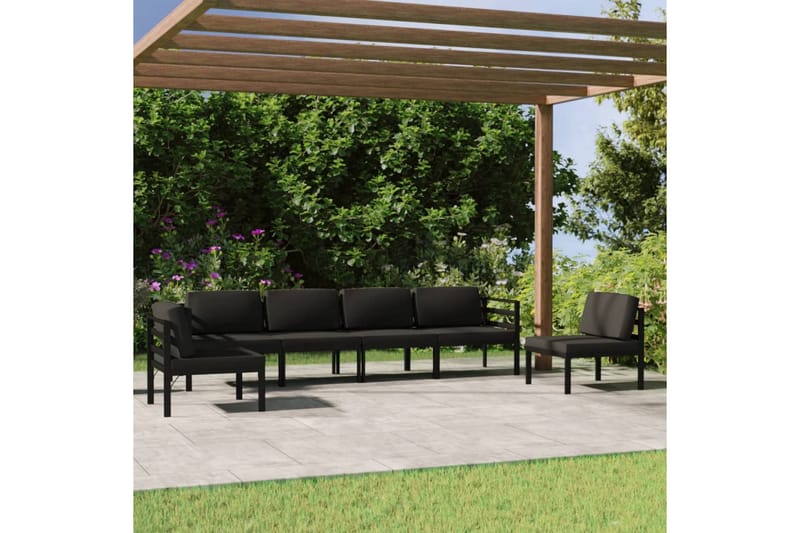 Loungegrupp för trädgården 6 delar med dynor aluminium antra - Antracit - Altanmöbler - Soffgrupp utomhus - Loungegrupp & Loungeset
