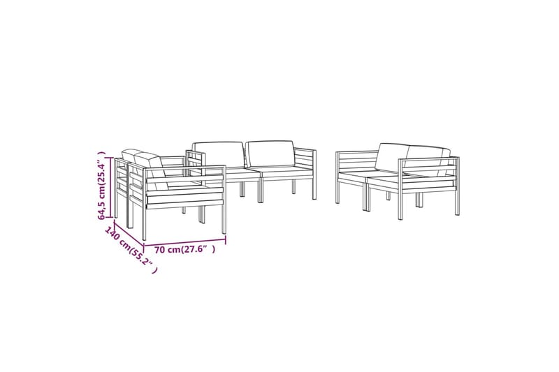 Loungegrupp Utomhus för trädgården 6 delar med dynor aluminium antra - Antracit - Trädgård & spabad - Utemiljö - Altan & terrass - Altanmöbler