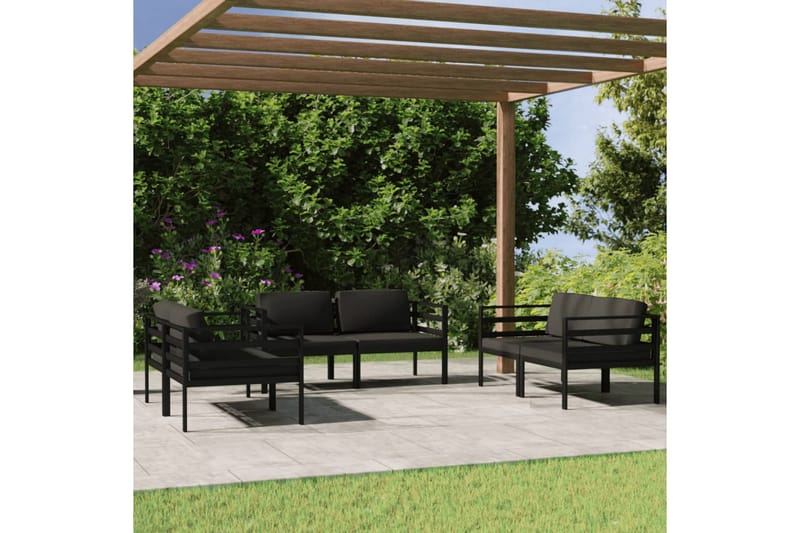 Loungegrupp Utomhus för trädgården 6 delar med dynor aluminium antra - Antracit - Trädgård & spabad - Utemiljö - Altan & terrass - Altanmöbler