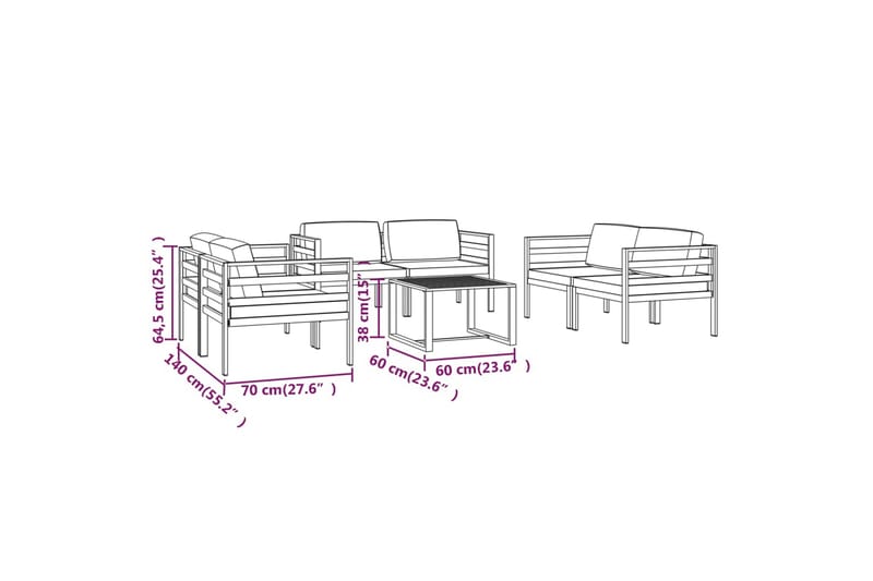 Loungegrupp Utomhus för trädgården 7 delar med dynor aluminium antra - Antracit - Trädgård & spabad - Utemiljö - Altan & terrass - Altanmöbler