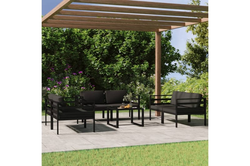 Loungegrupp Utomhus för trädgården 7 delar med dynor aluminium antra - Antracit - Trädgård & spabad - Utemiljö - Altan & terrass - Altanmöbler