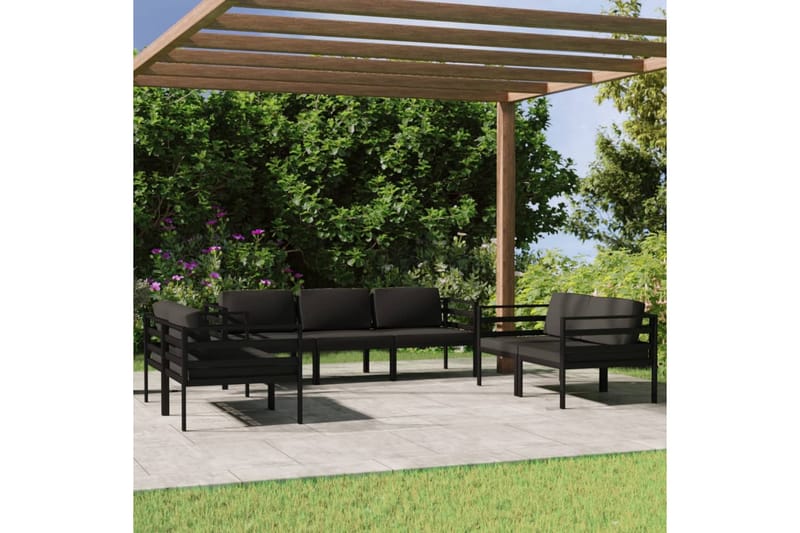 Loungegrupp Utomhus för trädgården 7 delar med dynor aluminium antra - Antracit - Trädgård & spabad - Utemiljö - Altan & terrass - Altanmöbler