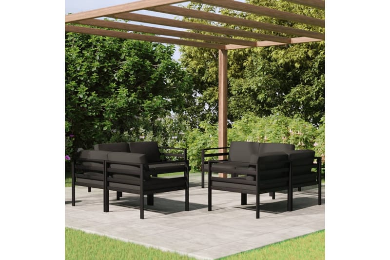 Loungegrupp Utomhus för trädgården 8 delar med dynor aluminium antra - Antracit - Trädgård & spabad - Utemiljö - Altan & terrass - Altanmöbler