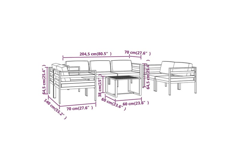 Loungegrupp för trädgården 8 delar med dynor aluminium antra - Antracit - Altanmöbler - Soffgrupp utomhus - Loungegrupp & Loungeset