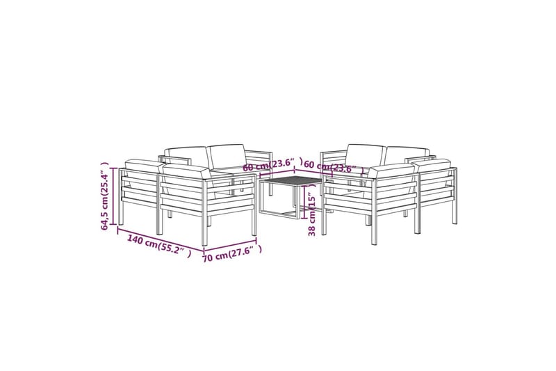 Loungegrupp Utomhus för trädgården 9 delar med dynor aluminium antra - Antracit - Trädgård & spabad - Utemiljö - Altan & terrass - Altanmöbler