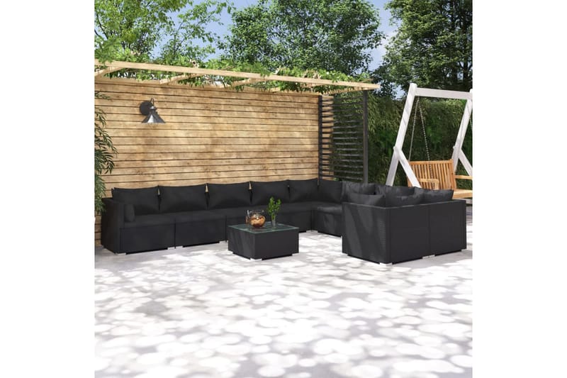 Loungegrupp för trädgården med dynor 10delar konstrotting sv - Svart - Altanmöbler - Soffgrupp utomhus - Loungegrupp & Loungeset