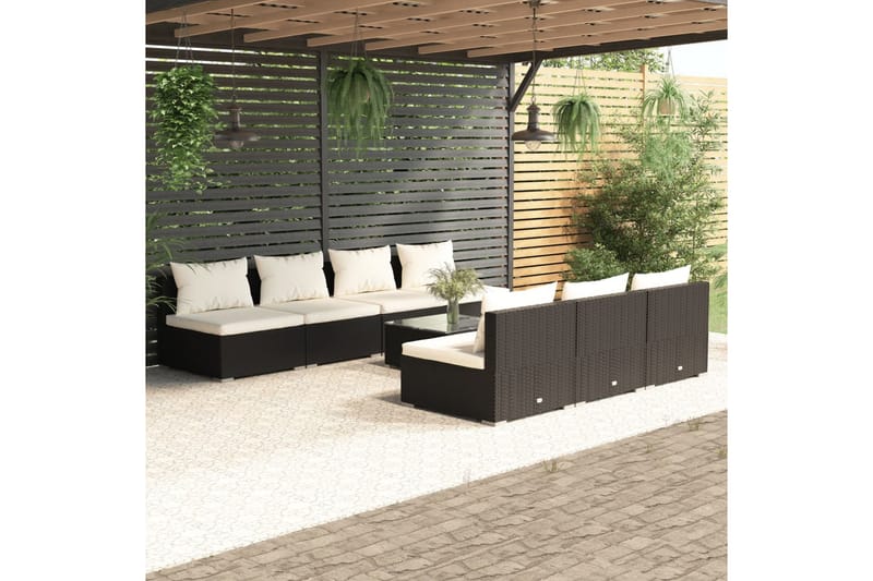 Loungegrupp Utomhus för trädgården med dynor 8 delar konstrotting sv - Svart/Vit - Trädgård & spabad - Utemiljö - Altan & terrass - Altanmöbler