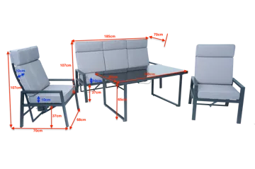 Loungegrupp i aluminium med recliner – Soffa, 2 stolar & bord | Apelviken - Utemöbler - Loungemöbler - Soffgrupp utomhus