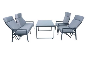 Loungegrupp i aluminium med recliner – Soffa, 2 stolar & bord | Apelviken - Utemöbler - Loungemöbler - Soffgrupp utomhus