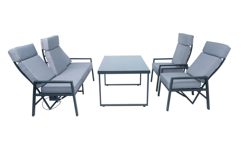 Loungegrupp i aluminium med recliner – Soffa, 2 stolar & bord | Apelviken, undefined