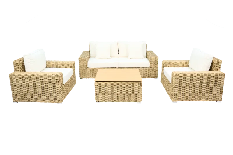 Loungegrupp i rotting | Soffa, fåtöljer & bord | Dynor ingår | Solena premium, undefined