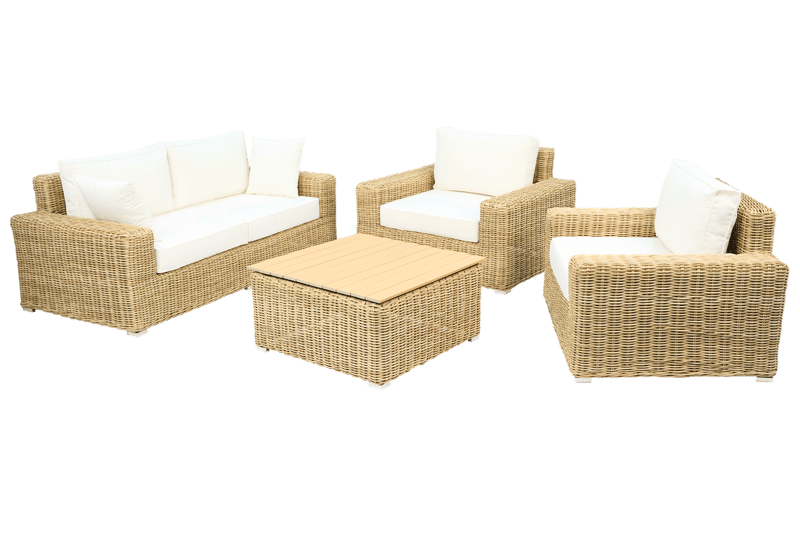 Loungegrupp i rotting | Soffa, fåtöljer & bord | Dynor ingår | Solena premium - Trädgård & spabad - Utemiljö - Altan & terrass - Altanmöbler