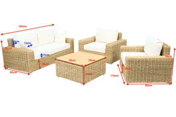 Loungegrupp i rotting | Soffa, fåtöljer & bord | Dynor ingår | Solena premium - Utemöbler - Loungemöbler - Soffgrupp utomhus