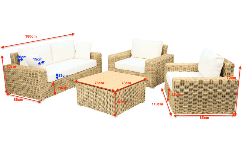 Loungegrupp i rotting | Soffa, fåtöljer & bord | Dynor ingår | Solena premium - Trädgård & spabad - Utemiljö - Altan & terrass - Altanmöbler