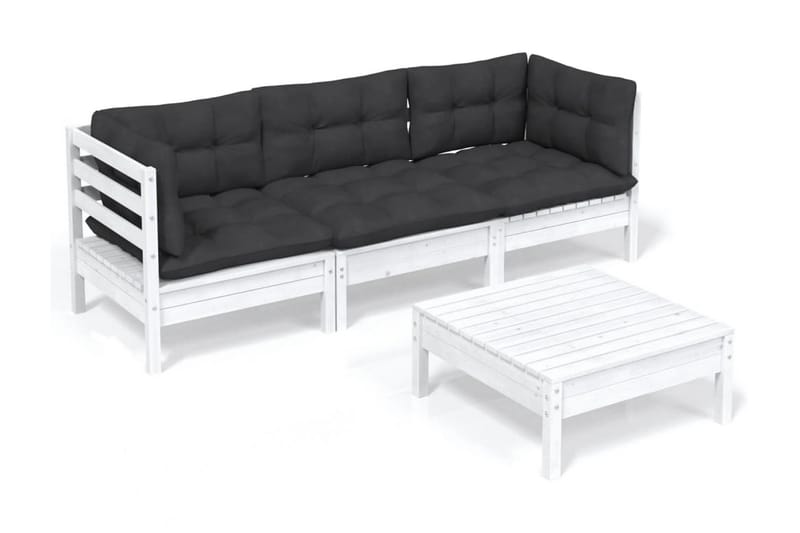 Loungegrupp Utomhus med antracit dynor 4 delar furu - Vit/svart - Trädgård & spabad - Utemiljö - Altan & terrass - Altanmöbler