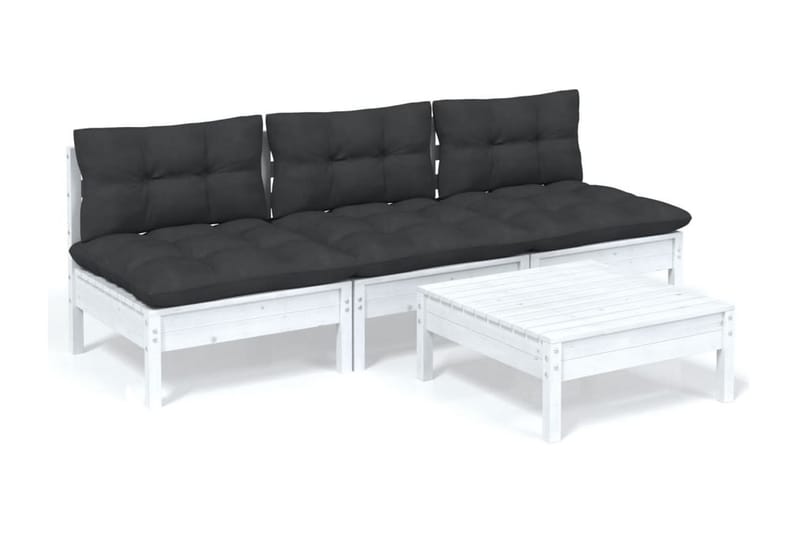 Loungegrupp Utomhus med antracit dynor 4 delar massiv furu - Vit/svart - Trädgård & spabad - Utemiljö - Altan & terrass - Altanmöbler