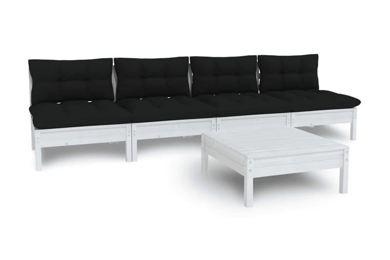 Loungegrupp Utomhus med antracit dynor 5 delar massiv furu - Vit/svart - Trädgård & spabad - Utemiljö - Altan & terrass - Altanmöbler