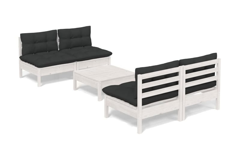 Loungegrupp Utomhus med antracit dynor 5 delar massiv furu - Vit/svart - Trädgård & spabad - Utemiljö - Altan & terrass - Altanmöbler
