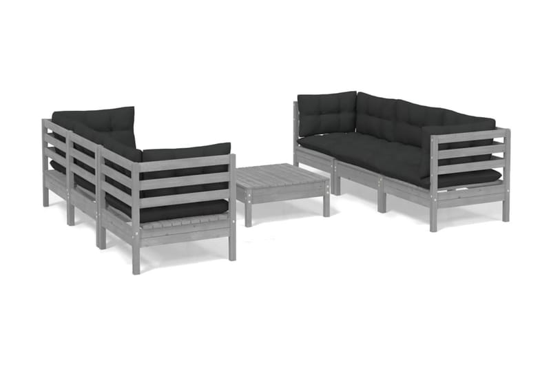 Loungegrupp Utomhus med antracit dynor 7 delar massiv furu - Mörkgrå - Trädgård & spabad - Utemiljö - Altan & terrass - Altanmöbler