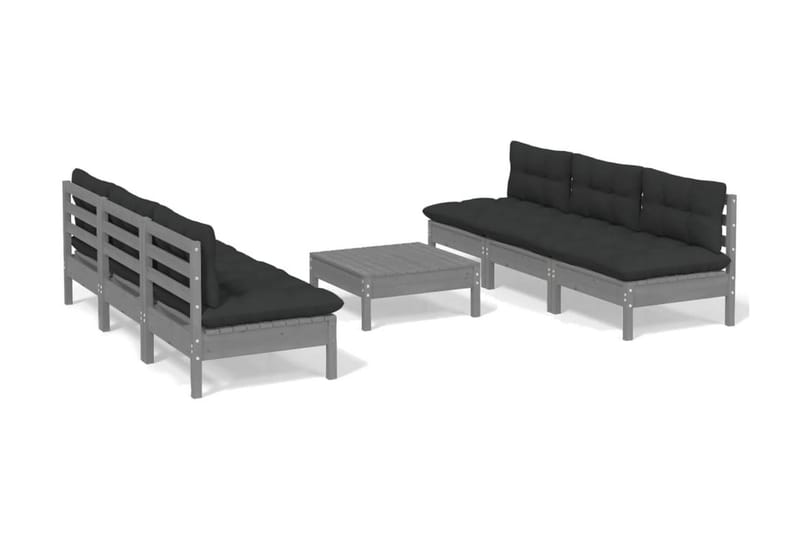 Loungegrupp Utomhus med antracit dynor 7 delar massiv furu - Mörkgrå - Trädgård & spabad - Utemiljö - Altan & terrass - Altanmöbler