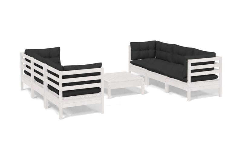 Loungegrupp Utomhus med antracit dynor 7 delar massiv furu - Vit/svart - Trädgård & spabad - Utemiljö - Altan & terrass - Altanmöbler