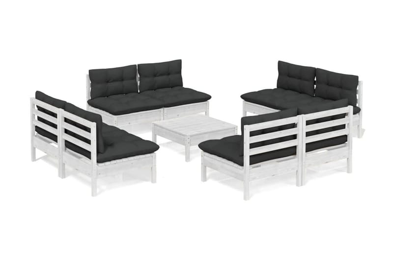 Loungegrupp Utomhus med antracit dynor 9 delar massiv furu - Vit/svart - Trädgård & spabad - Utemiljö - Altan & terrass - Altanmöbler