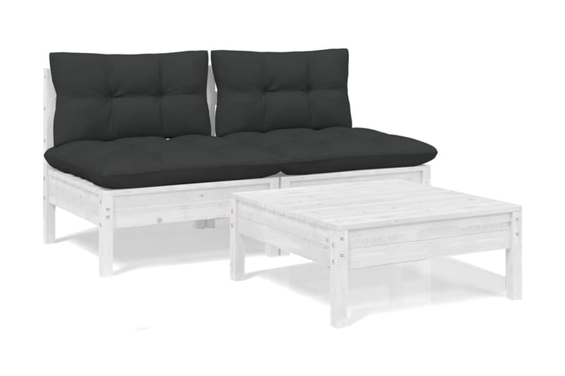 Loungegrupp Utomhus med antracitfärgade dynor 3 delar furu - Vit/svart - Trädgård & spabad - Utemiljö - Altan & terrass - Altanmöbler