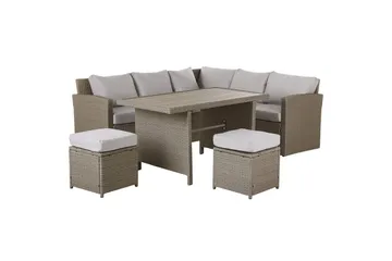 Loungegrupp med bord Bardi Natur/grå/beige - Natur/grå/beige - Utemöbler - Loungemöbler - Soffgrupp utomhus
