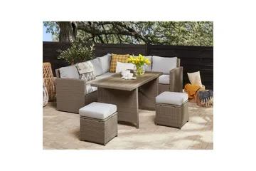Loungegrupp med bord Bardi Natur/grå/beige - Natur/grå/beige - Utemöbler - Loungemöbler - Soffgrupp utomhus