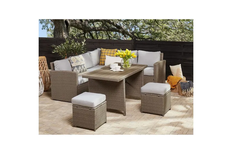 Loungegrupp med bord Bardi Natur/grå/beige - Natur/grå/beige - Trädgård & spabad - Utemiljö - Altan & terrass - Altanmöbler