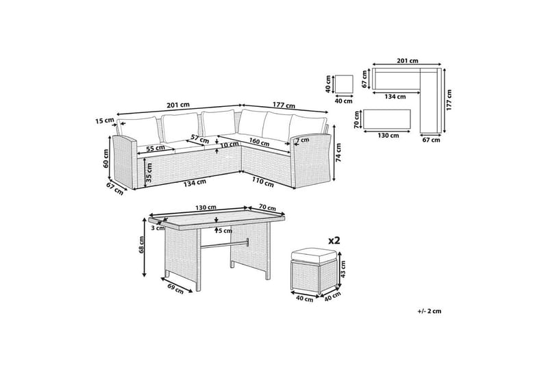 Loungegrupp med bord Bardi Vit/brun - Vit/brun - Trädgård & spabad - Utemiljö - Altan & terrass - Altanmöbler
