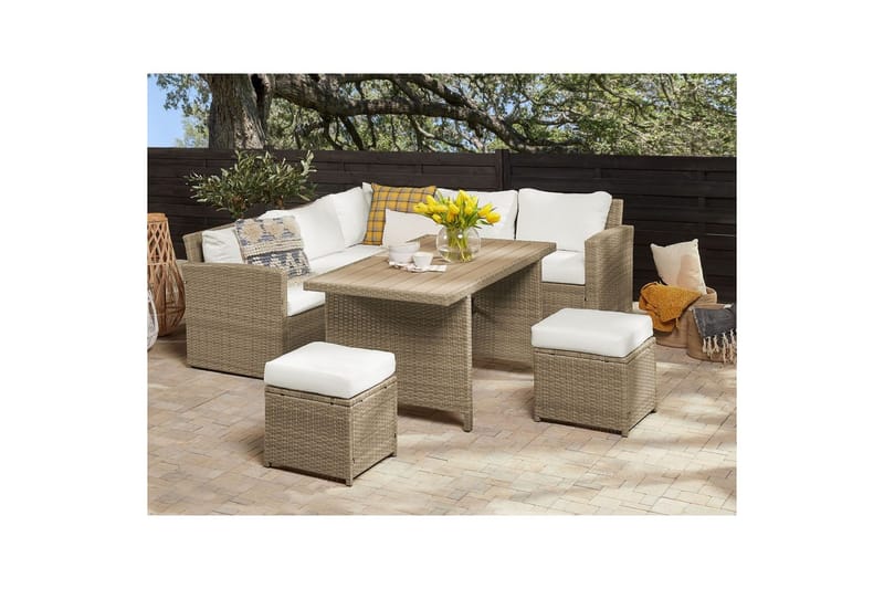 Loungegrupp med bord Bardi Vit/brun - Vit/brun - Trädgård & spabad - Utemiljö - Altan & terrass - Altanmöbler