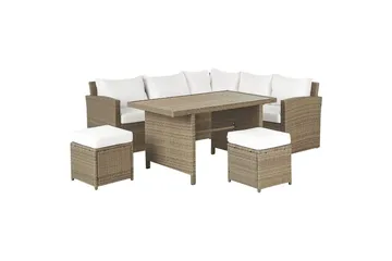 Loungegrupp med bord Bardi Vit/brun - Vit/brun - Utemöbler - Loungemöbler - Soffgrupp utomhus