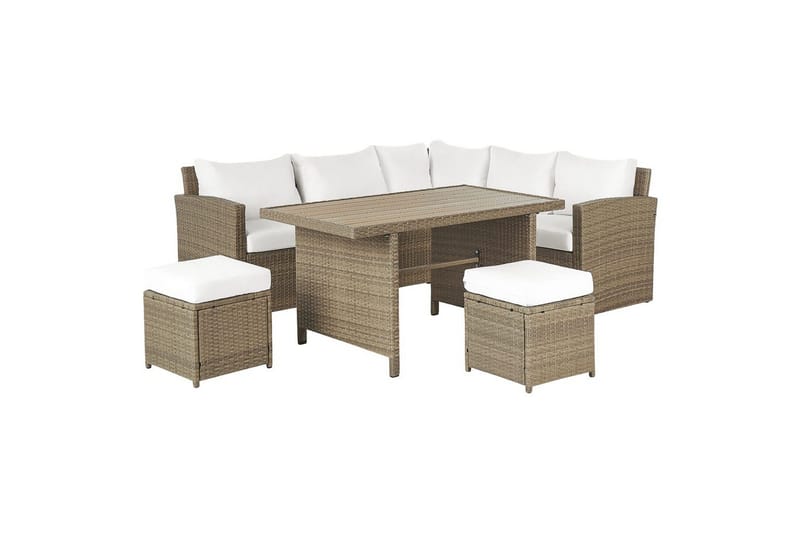 Loungegrupp med bord Bardi Vit/brun - Vit/brun - Trädgård & spabad - Utemiljö - Altan & terrass - Altanmöbler