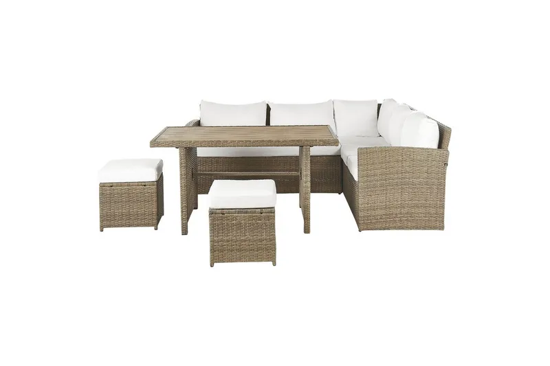 Loungegrupp med bord Bardi Vit/brun - Vit/brun - Trädgård & spabad - Utemiljö - Altan & terrass - Altanmöbler