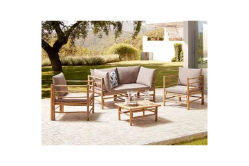 Loungegrupp med bord Cerreto Beige/ljust trä, 4-Sits - Beige/ljust trä, 4-Sits - Utemöbler - Loungemöbler - Soffgrupp utomhus