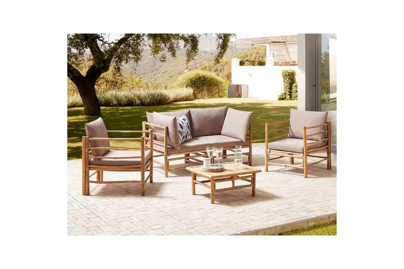 Loungegrupp med bord Cerreto Beige/ljust trä, 4-Sits - Beige/ljust trä, 4-Sits - Trädgård & spabad - Utemiljö - Altan & terrass - Altanmöbler