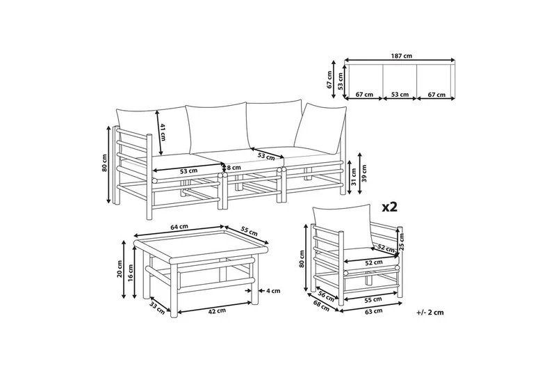 Loungegrupp med bord Cerreto Beige/ljust trä, 5-Sits - Beige/ljust trä, 5-Sits - Trädgård & spabad - Utemiljö - Altan & terrass - Altanmöbler