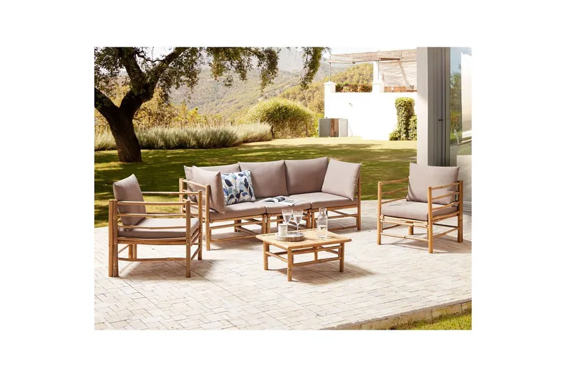 Loungegrupp med bord Cerreto Beige/ljust trä, 5-Sits - Beige/ljust trä, 5-Sits - Trädgård & spabad - Utemiljö - Altan & terrass - Altanmöbler