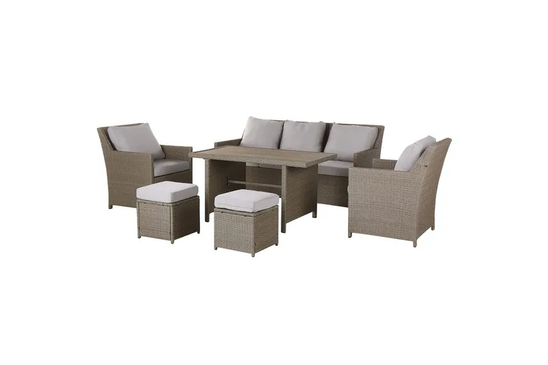 Loungegrupp med bord Fonti Natur/grå/beige - Natur/grå/beige - Trädgård & spabad - Utemiljö - Altan & terrass - Altanmöbler