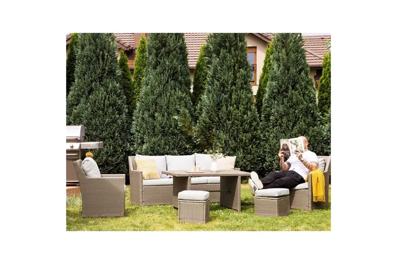 Loungegrupp med bord Fonti Natur/grå/beige - Natur/grå/beige - Trädgård & spabad - Utemiljö - Altan & terrass - Altanmöbler