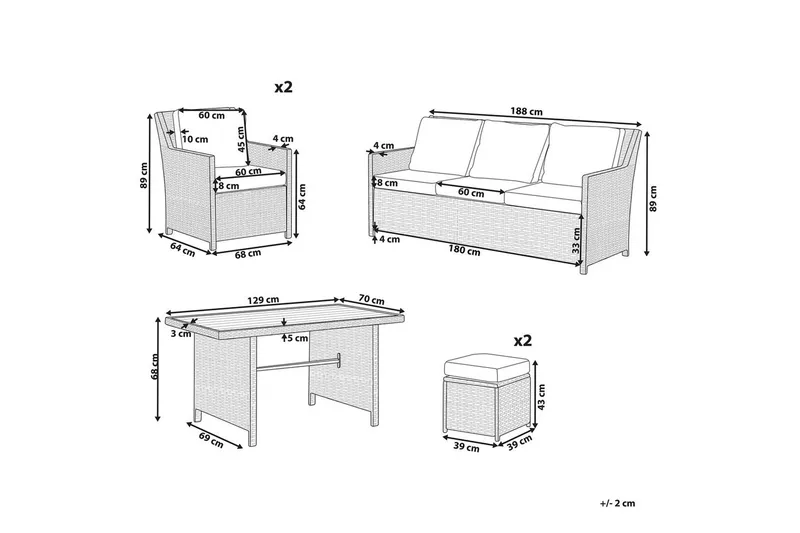 Loungegrupp med bord Fonti Natur/grå/beige - Natur/grå/beige - Trädgård & spabad - Utemiljö - Altan & terrass - Altanmöbler