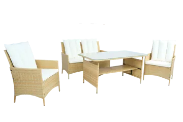Loungegrupp med bord i beige – 2 stolar & 2-sitssoffa | Gillinge - Utemöbler - Loungemöbler - Soffgrupp utomhus