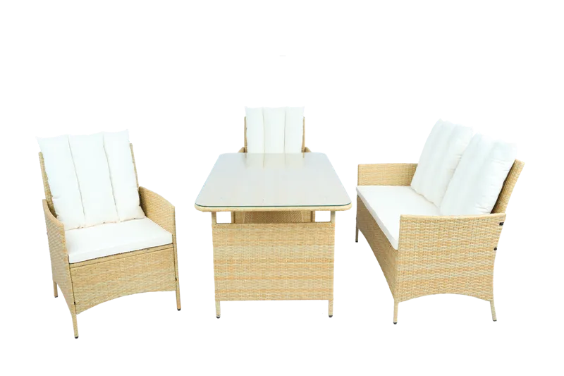 Loungegrupp med bord i beige – 2 stolar & 2-sitssoffa | Gillinge - Trädgård & spabad - Utemiljö - Altan & terrass - Altanmöbler