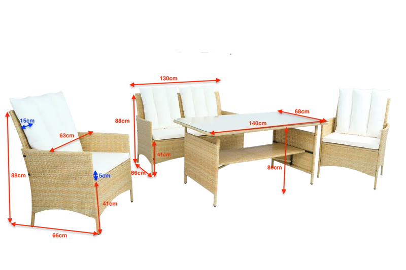 Loungegrupp med bord i beige – 2 stolar & 2-sitssoffa | Gillinge - Trädgård & spabad - Utemiljö - Altan & terrass - Altanmöbler