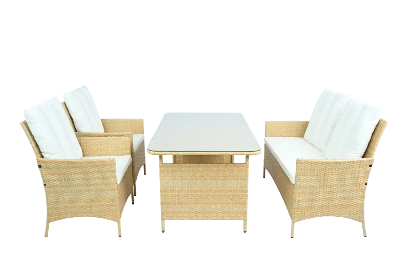 Loungegrupp med bord i beige – 2 stolar & 2-sitssoffa | Gillinge - Trädgård & spabad - Utemiljö - Altan & terrass - Altanmöbler